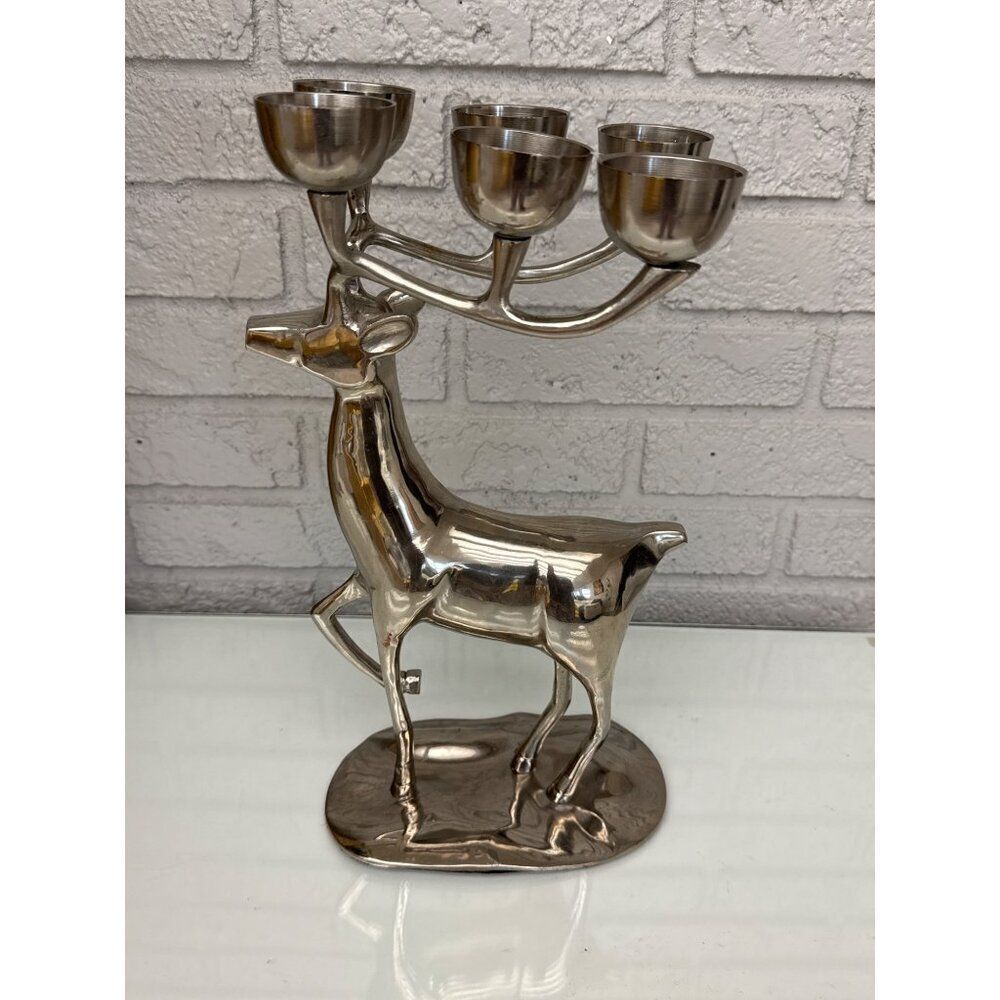 Sliver Chrome Metal Reindeer 6 Candle Holder